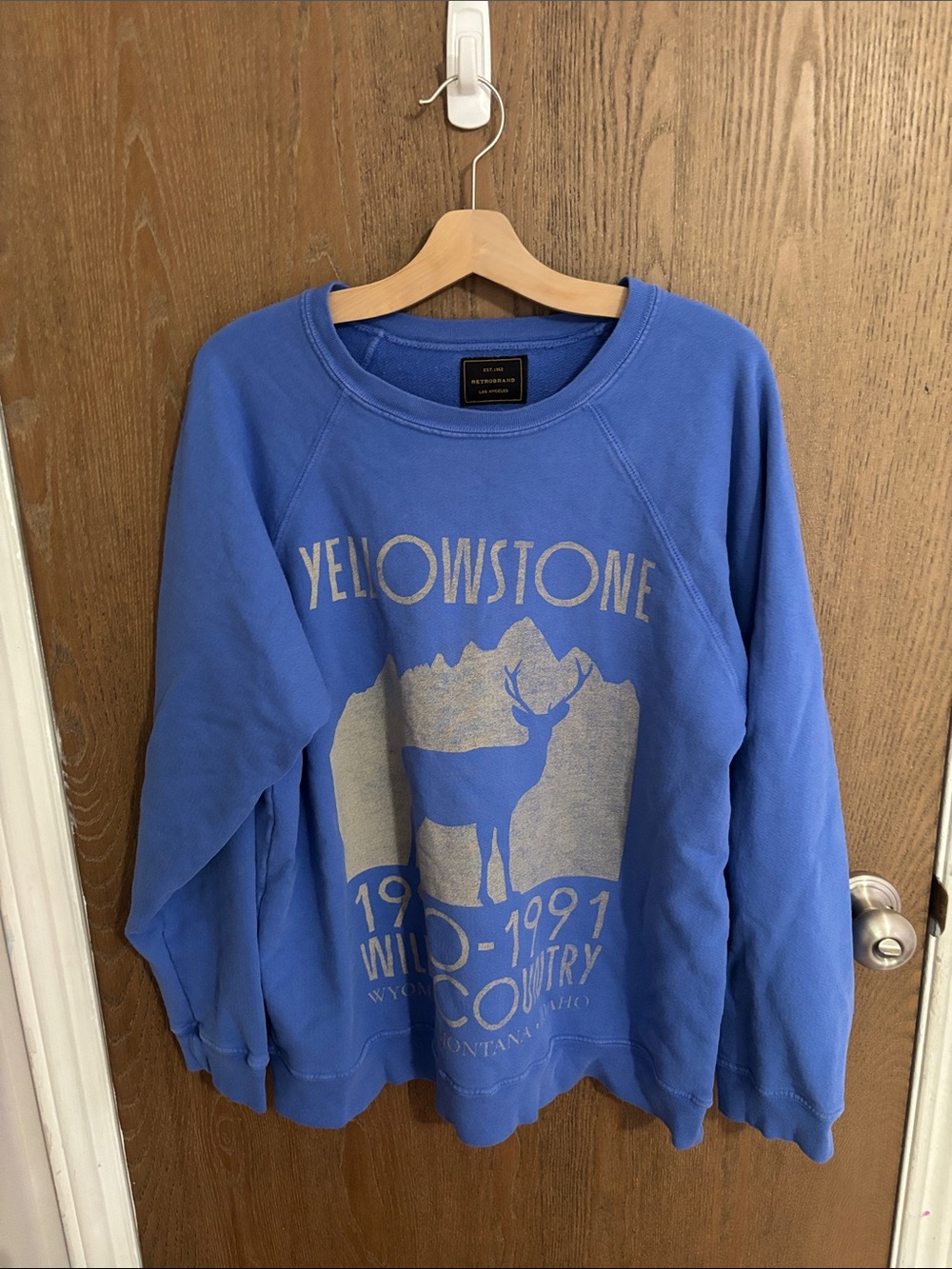 Original Retro Brand Blue Yellowstone Graphic Sweatshirt